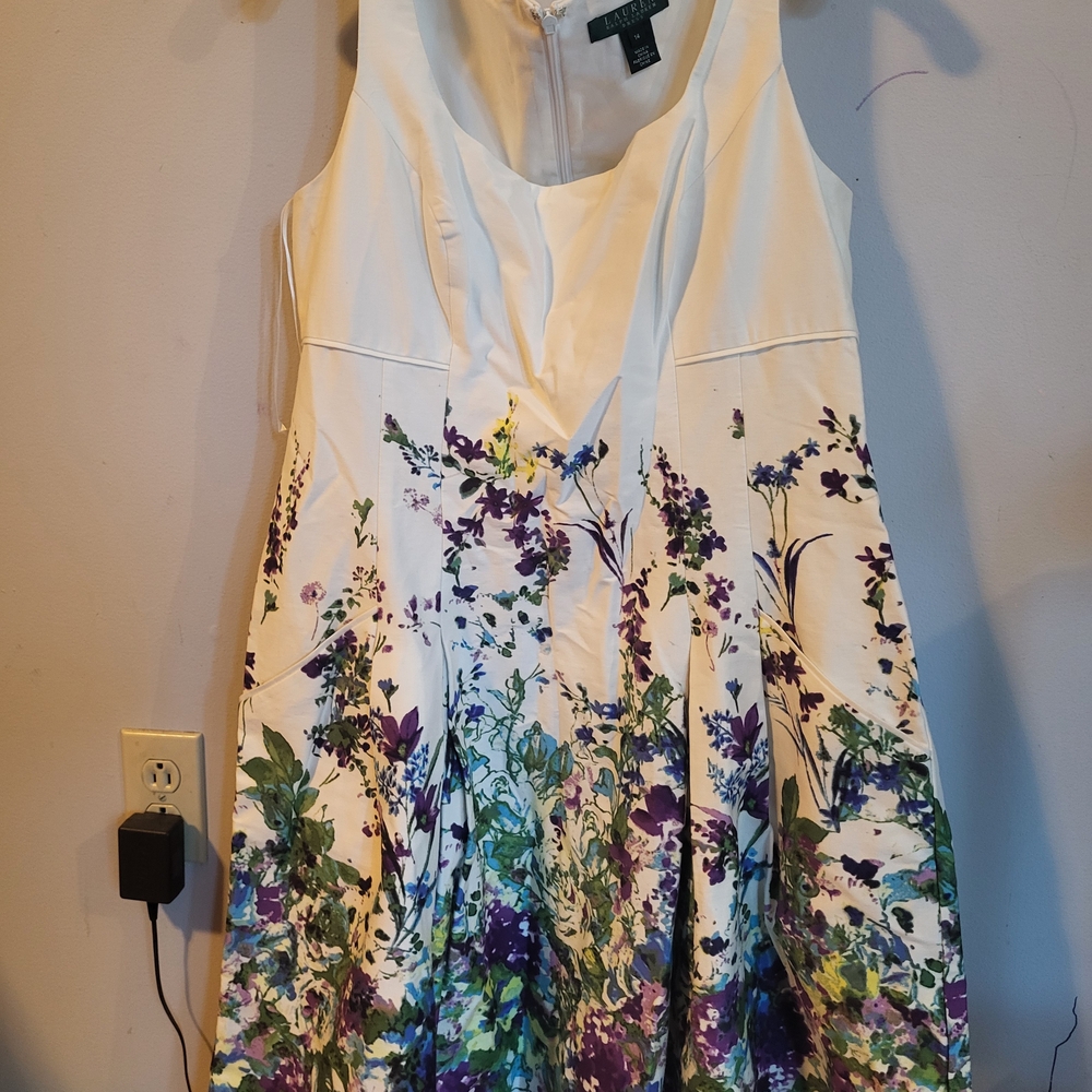 Ralph lauren, Size 12, Vintage White and Cream Sleeveless A-Line Midi Dress